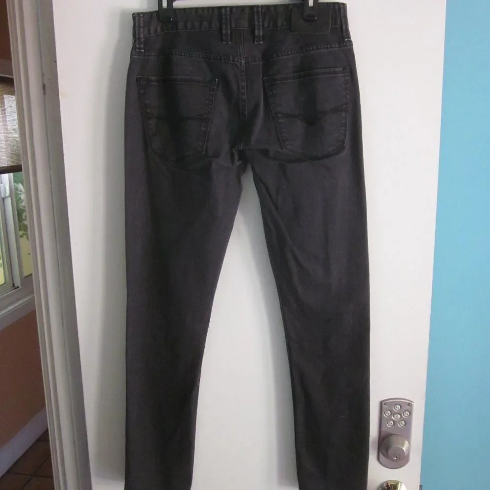 Guess Jeans Unisex Slim Black Denim Mens Size 32 Camo Stripe Detail 31